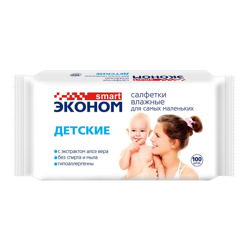 фото Влажные салфетки эконом smart детские, с экстрактом алоэ вера, 100 шт.