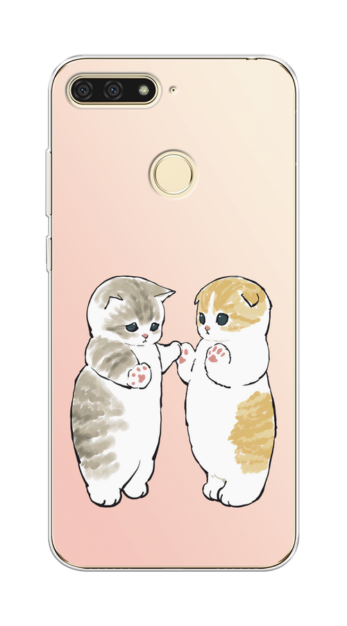 

Чехол на Honor 7C/7A Pro/Huawei Y6 Prime 2018 "Пухлые котики", Розовый;бежевый;серый, 65750-1