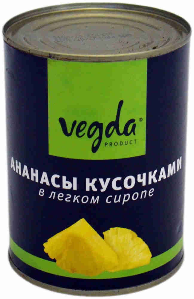 фото Ананасы vegda кусочками в легком сиропе vegda product