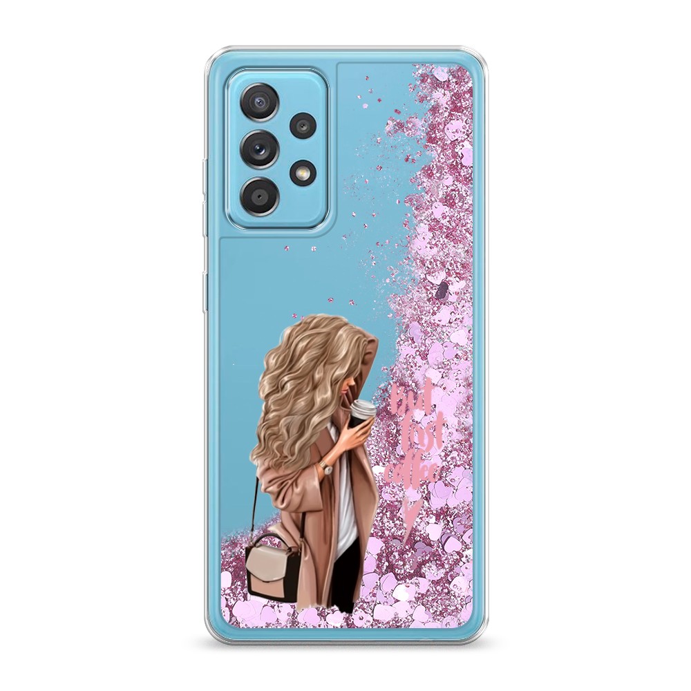 

Жидкий чехол с блестками "Девушка с кофе" на Samsung Galaxy A52, Девушка с кофе