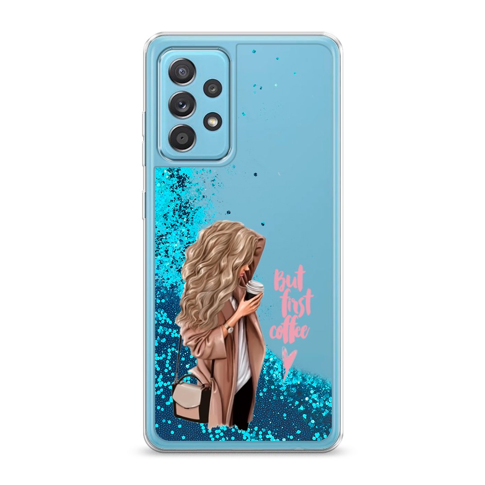 

Жидкий чехол с блестками "Девушка с кофе" на Samsung Galaxy A52, Девушка с кофе