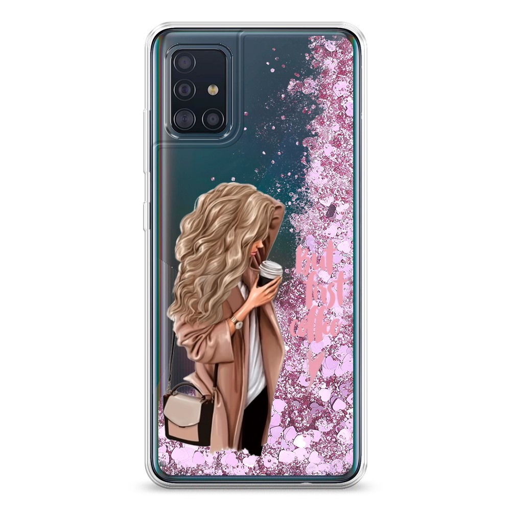 

Жидкий чехол с блестками "Девушка с кофе" на Samsung Galaxy A51, Девушка с кофе