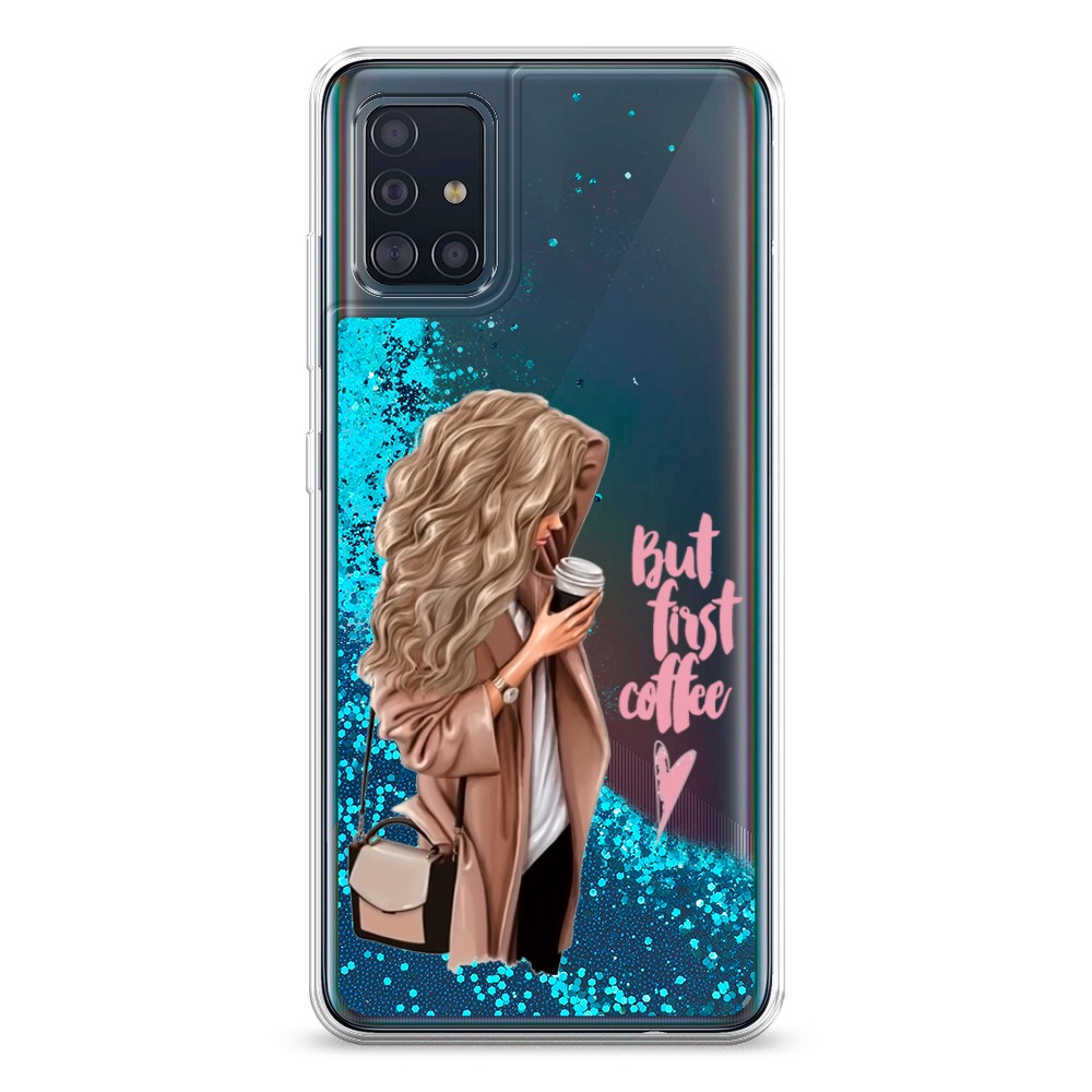 

Жидкий чехол с блестками "Девушка с кофе" на Samsung Galaxy A51, Девушка с кофе