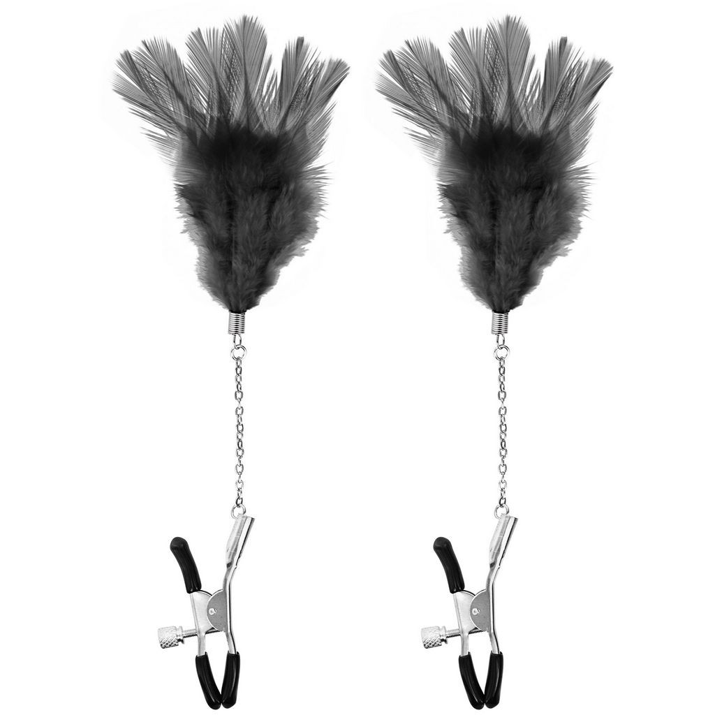 Зажимы для сосков с черными перьями Sweet Caress Feather Nipple Clumps