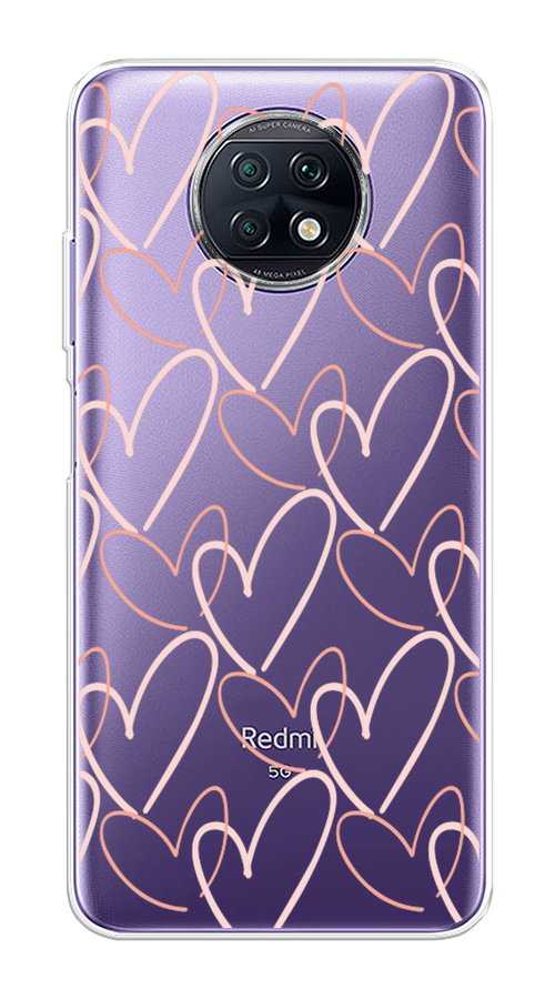 

Чехол на Xiaomi Redmi Note 9T "Узор из сердечек", Розовый;бежевый, 39650-6