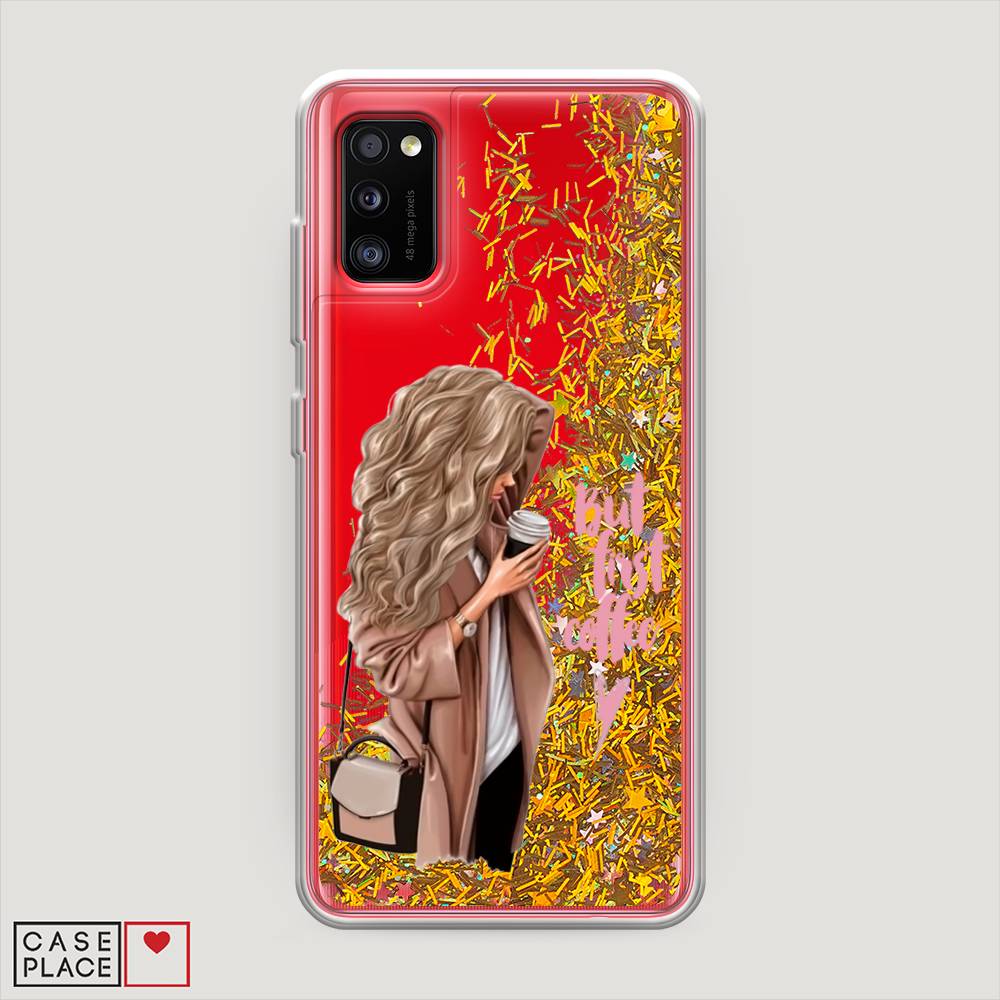 

Жидкий чехол с блестками "Девушка с кофе" на Samsung Galaxy A41, Девушка с кофе