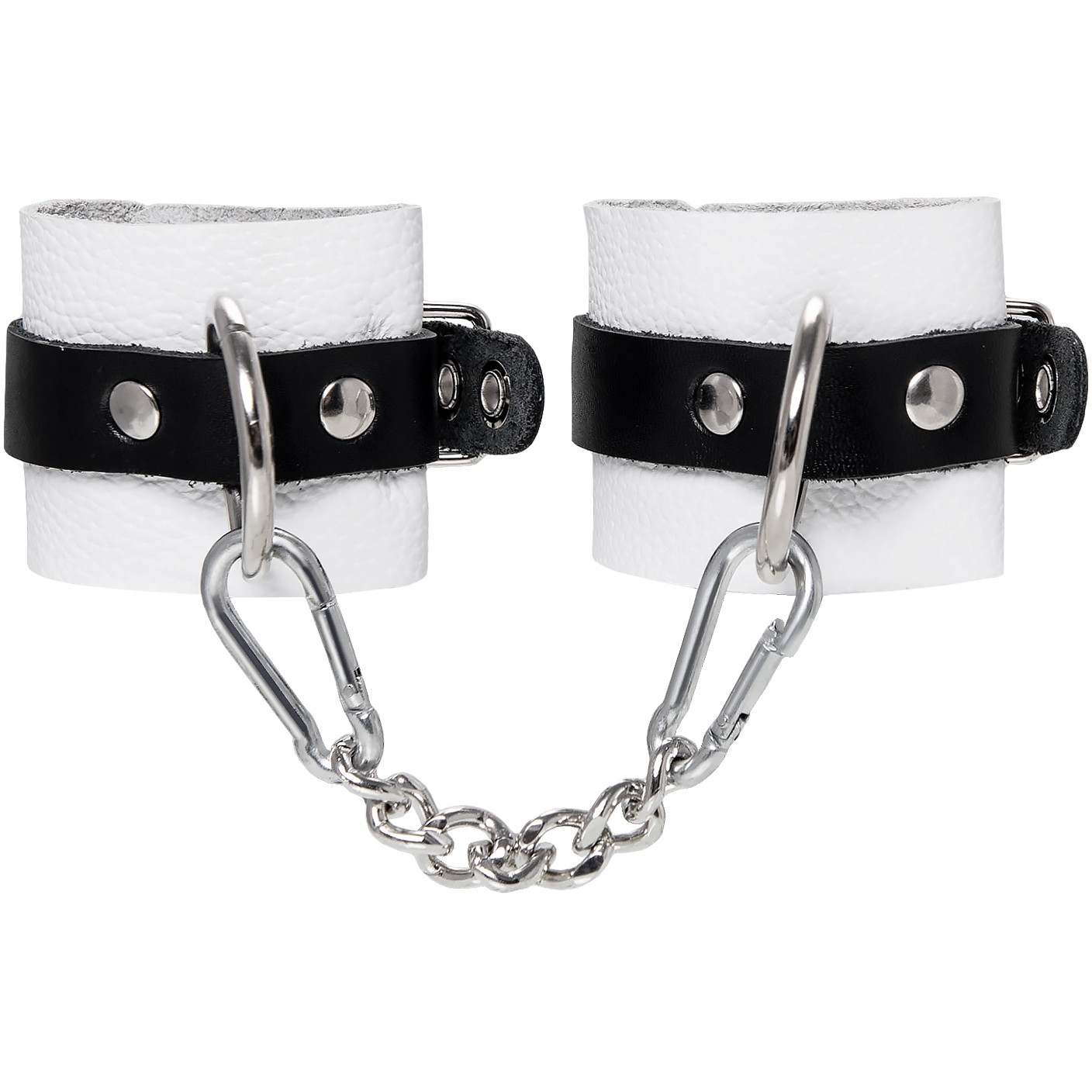 Наручники Pecado BDSM, мягкие, с одним ремешком с люверсами, натуральная кожа, бело-чёрные
