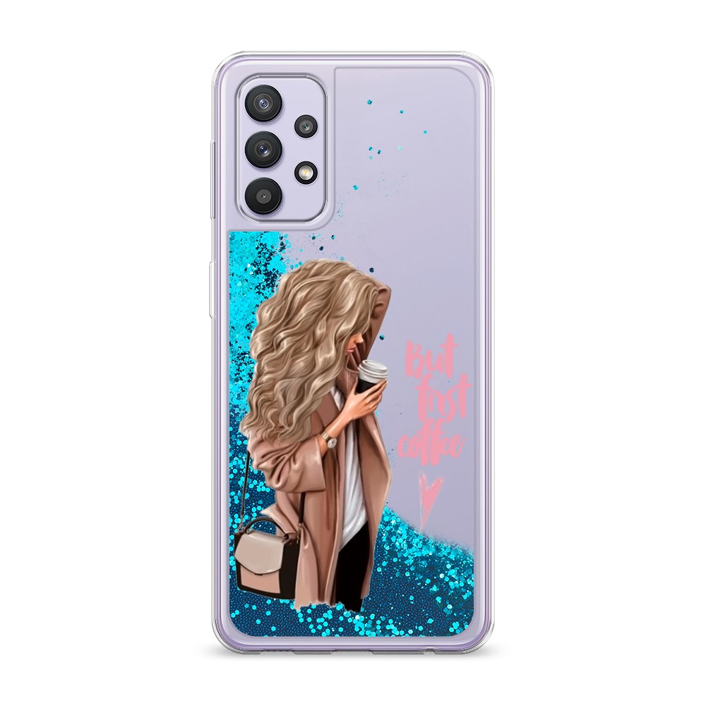 

Жидкий чехол с блестками "Девушка с кофе" на Samsung Galaxy A32, Девушка с кофе