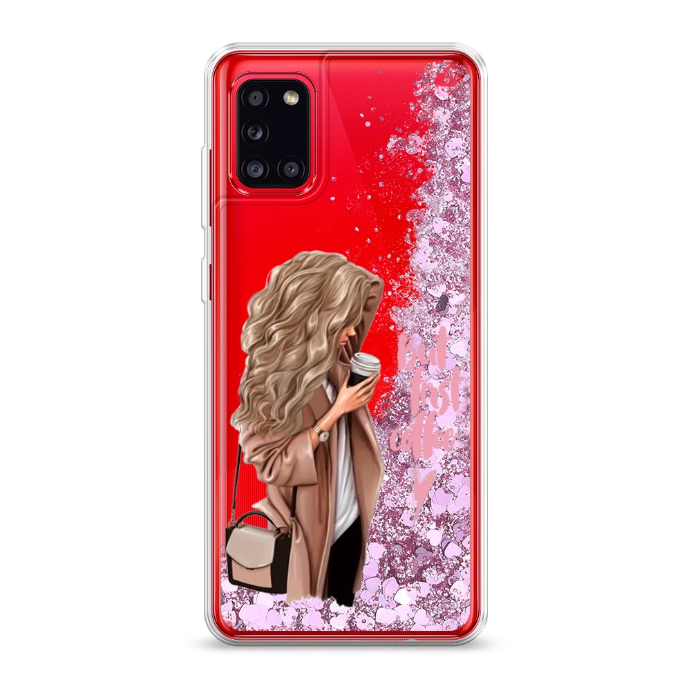 

Жидкий чехол с блестками "Девушка с кофе" на Samsung Galaxy A31, Девушка с кофе