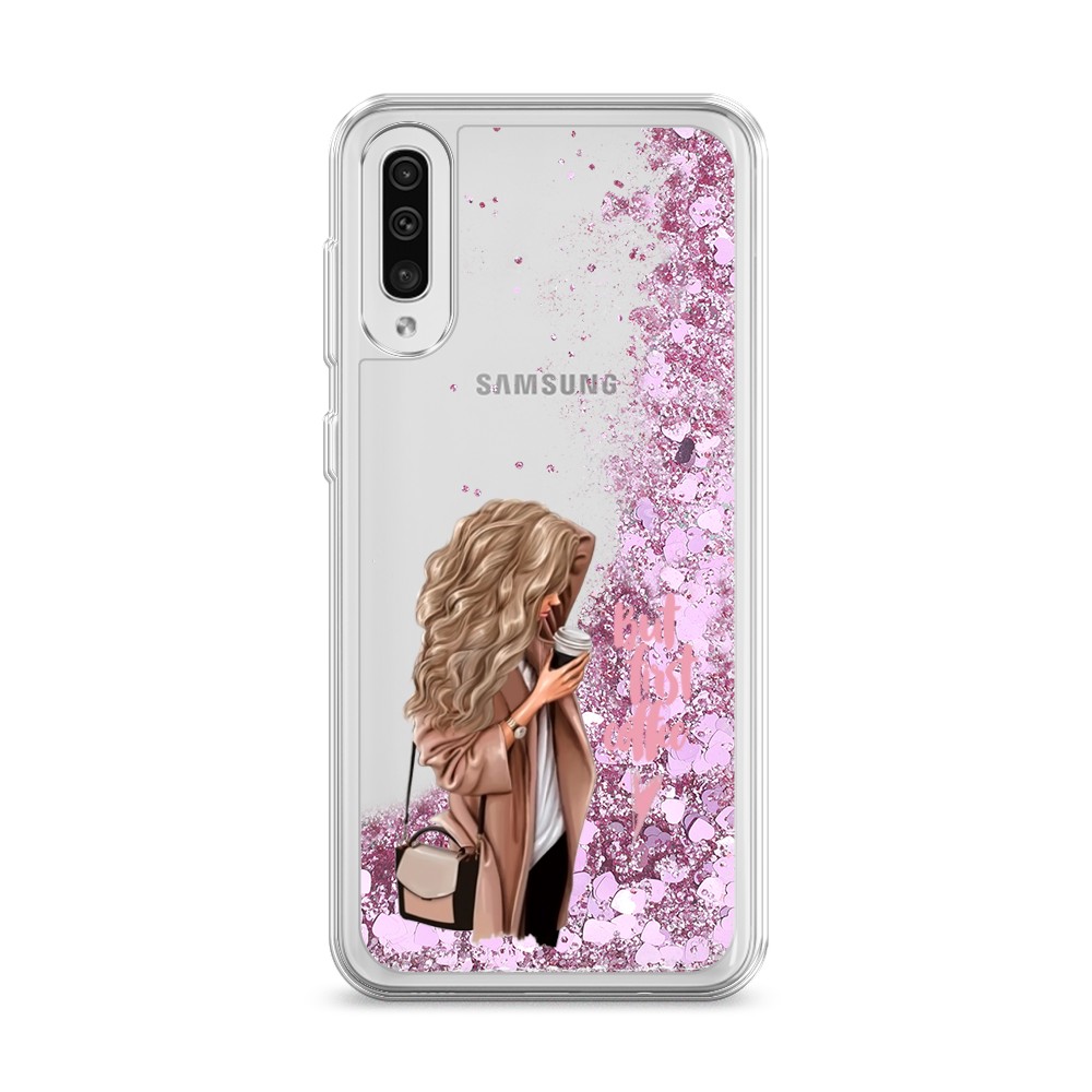 

Жидкий чехол с блестками "Девушка с кофе" на Samsung Galaxy A30s, Девушка с кофе