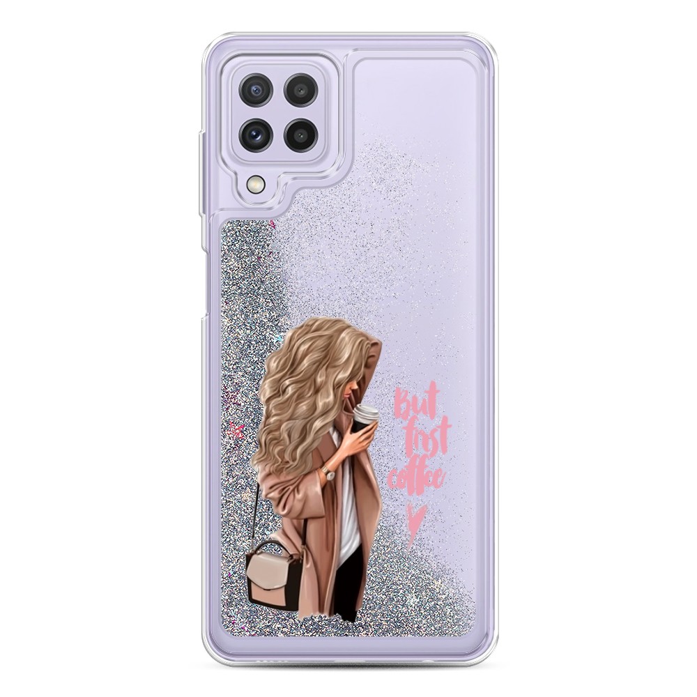 

Жидкий чехол с блестками "Девушка с кофе" на Samsung Galaxy A22, Девушка с кофе