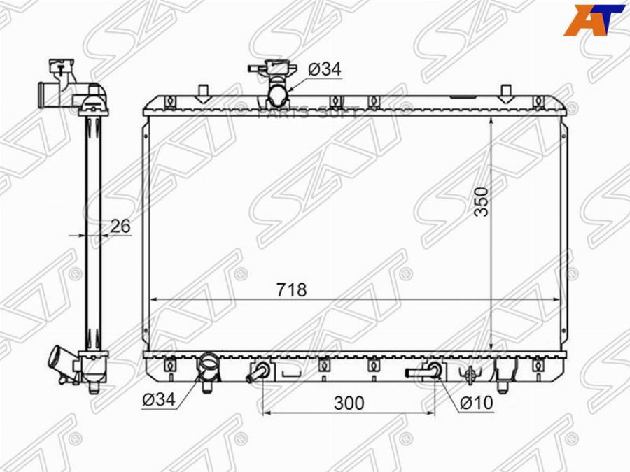 SAT Радиатор SUZUKI AERIO/LIANA 1.3/1.5/1.6 01-04 нижн. патрубок слева