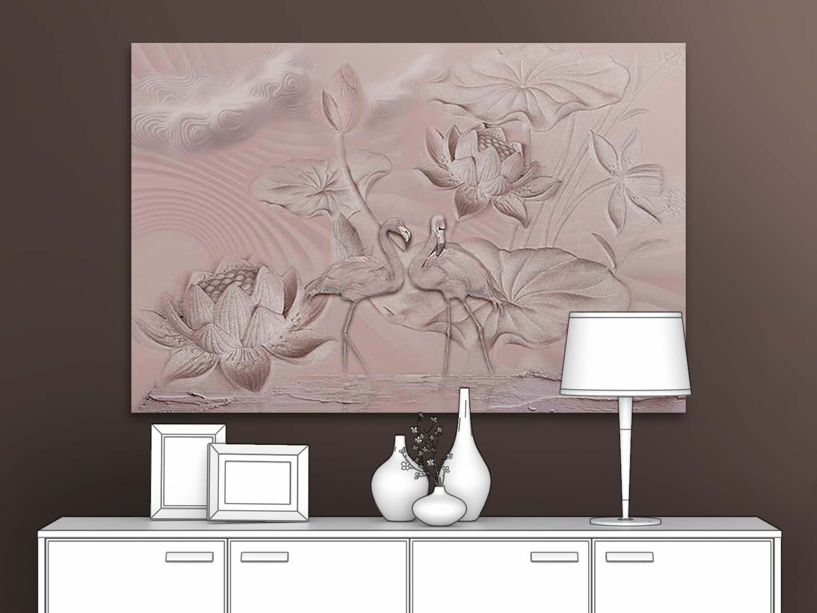фото Картина на стену для интерьера первое ателье "фламинго и лотосы" 90х60 см