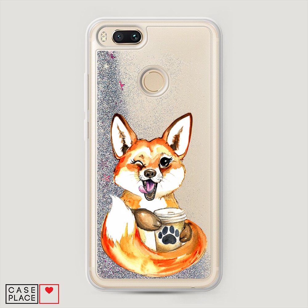 

Жидкий чехол с блестками "Подмигивающая лиса с кофе" на Xiaomi Mi A1