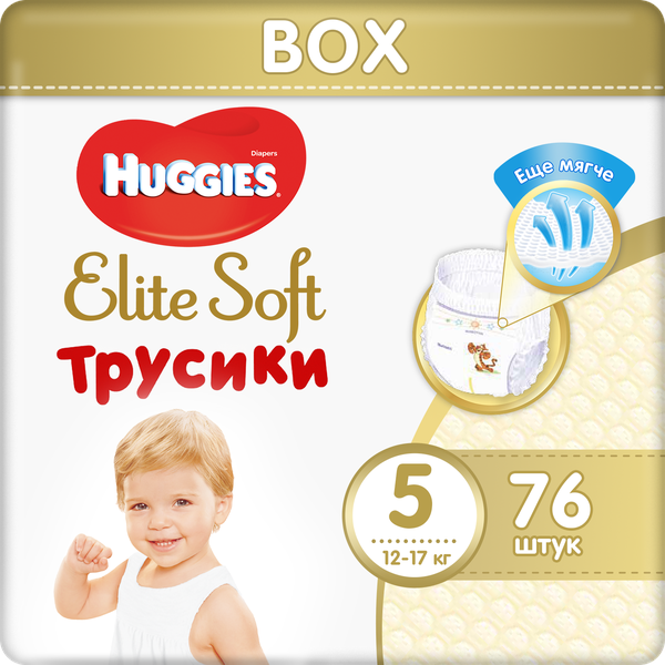 фото Трусики-подгузники huggies elite soft 5 (12-17 кг) 76 шт. 9401493