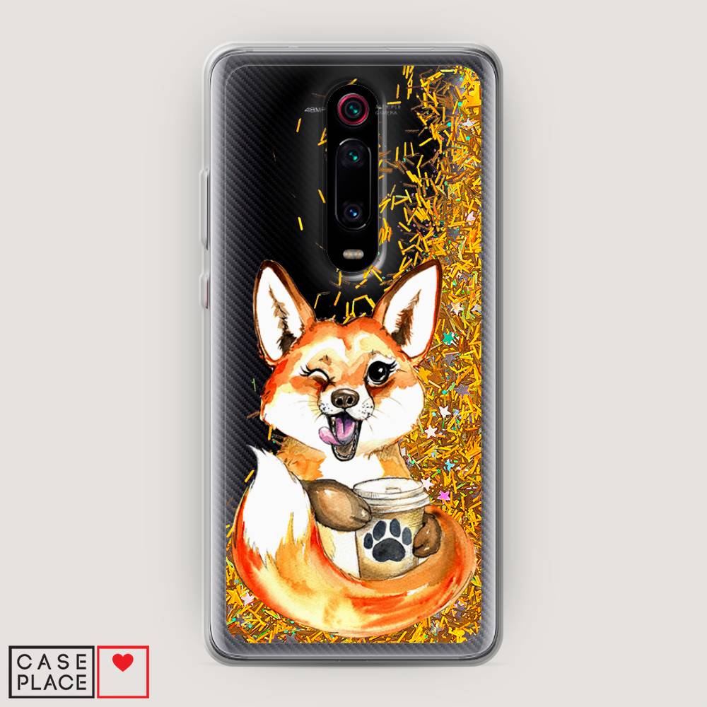 

Жидкий чехол с блестками "Подмигивающая лиса с кофе" на Xiaomi Mi 9T, 35790-1