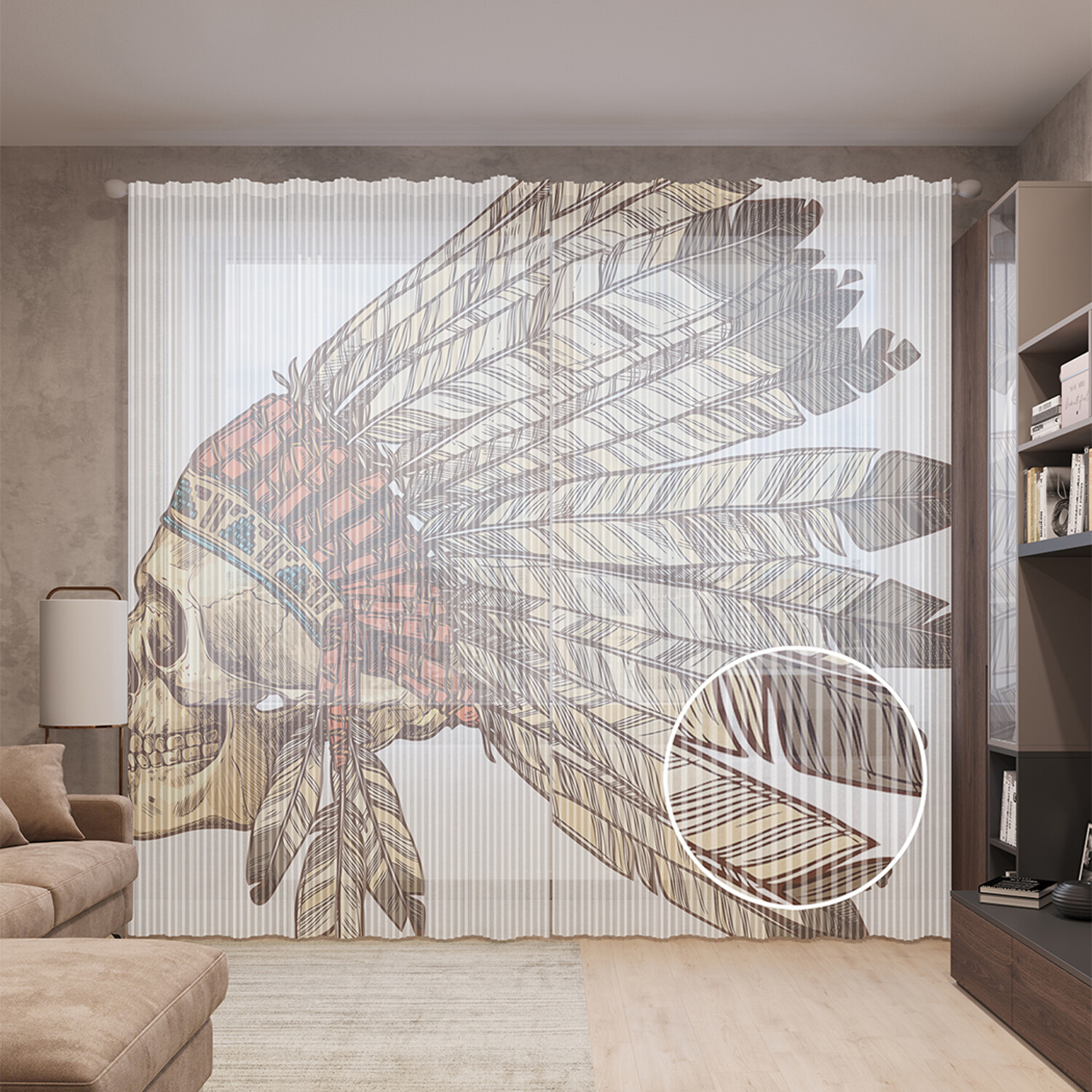 

Тюль вуаль на шторной ленте с принтом JoyArty "Индейский череп", 310х265 см, Индейский череп