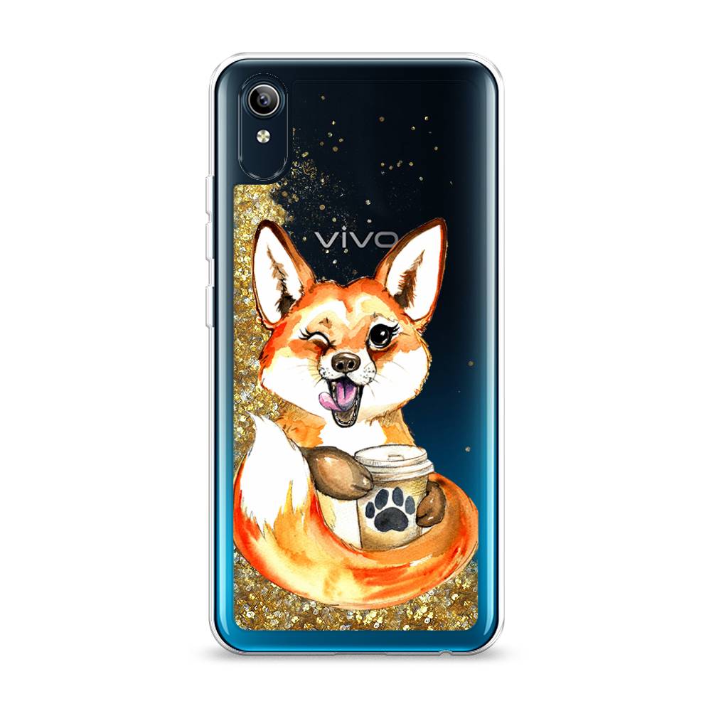 

Жидкий чехол с блестками "Подмигивающая лиса с кофе" на Vivo Y91c, 262890-1