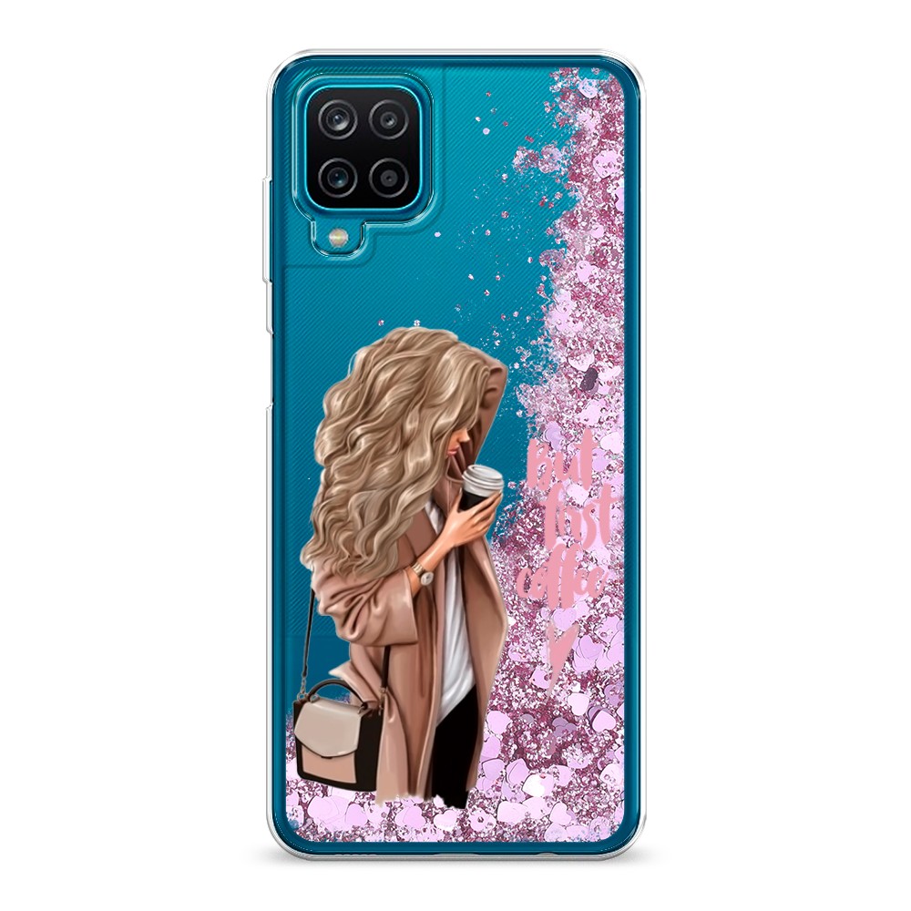 

Жидкий чехол с блестками "Девушка с кофе" на Samsung Galaxy A12, Девушка с кофе