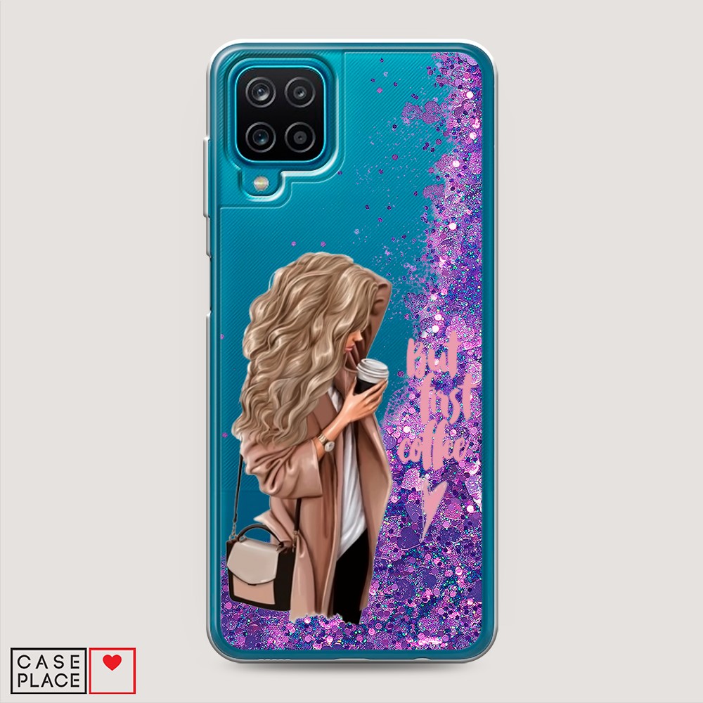 

Жидкий чехол с блестками "Девушка с кофе" на Samsung Galaxy A12, Девушка с кофе