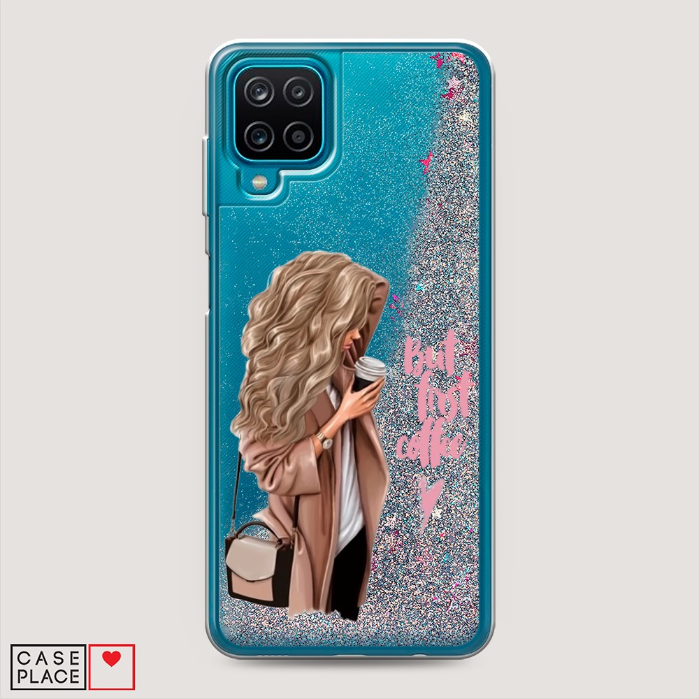 

Жидкий чехол с блестками "Девушка с кофе" на Samsung Galaxy A12, Девушка с кофе