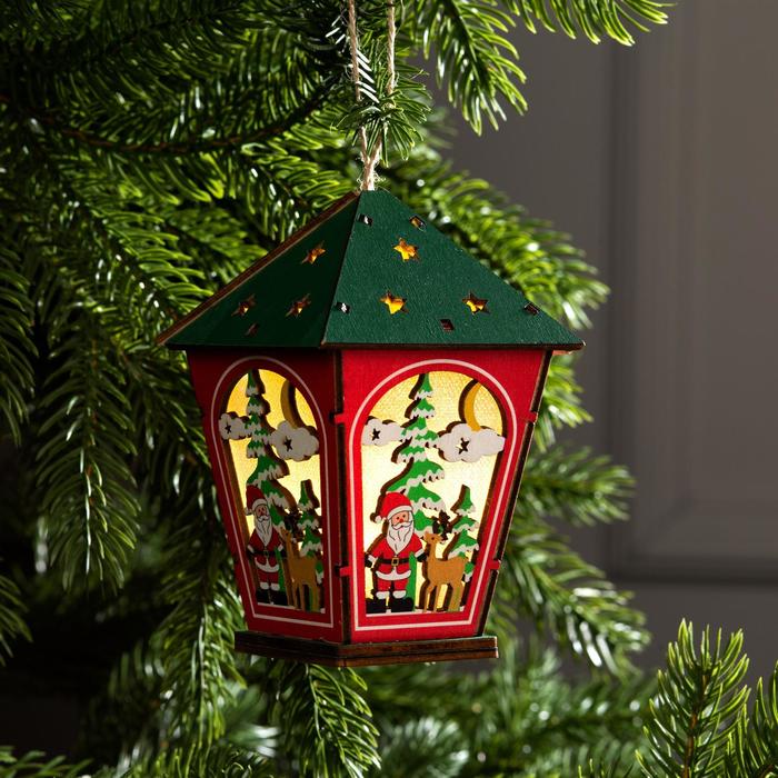 Елочная игрушка Luazon Lighting Фонарь с Дедом Морозом свечение белое 4357371 1 шт красный 1460₽