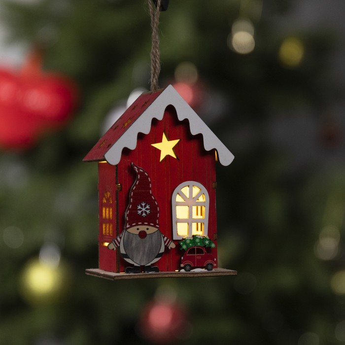 

Елочная игрушка Luazon Lighting Домик эльфа свечение теплое белое 9143297 1 шт. красный, Домик эльфа свечение теплое белое