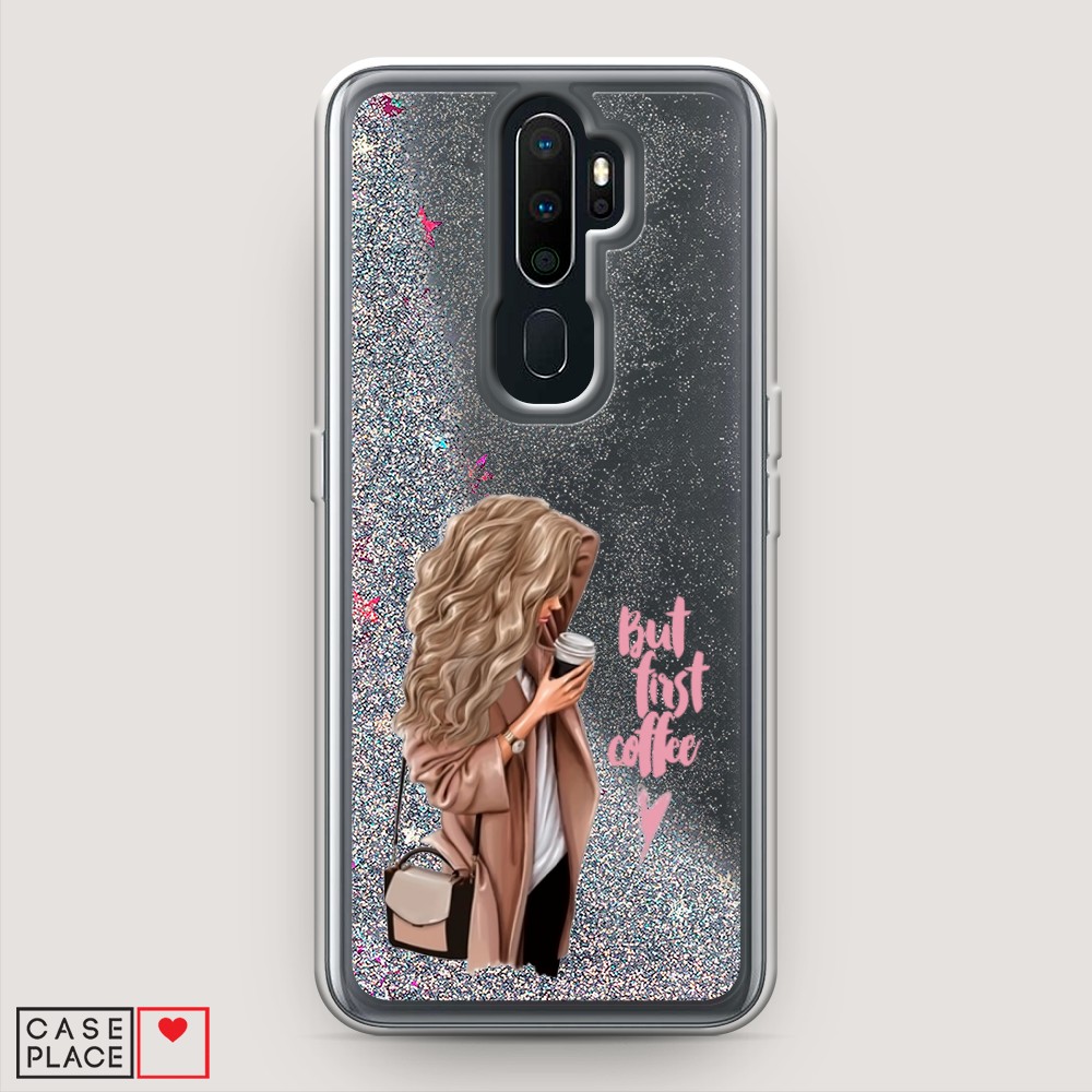 

Жидкий чехол с блестками "Девушка с кофе" на Oppo A5 (2020), Девушка с кофе