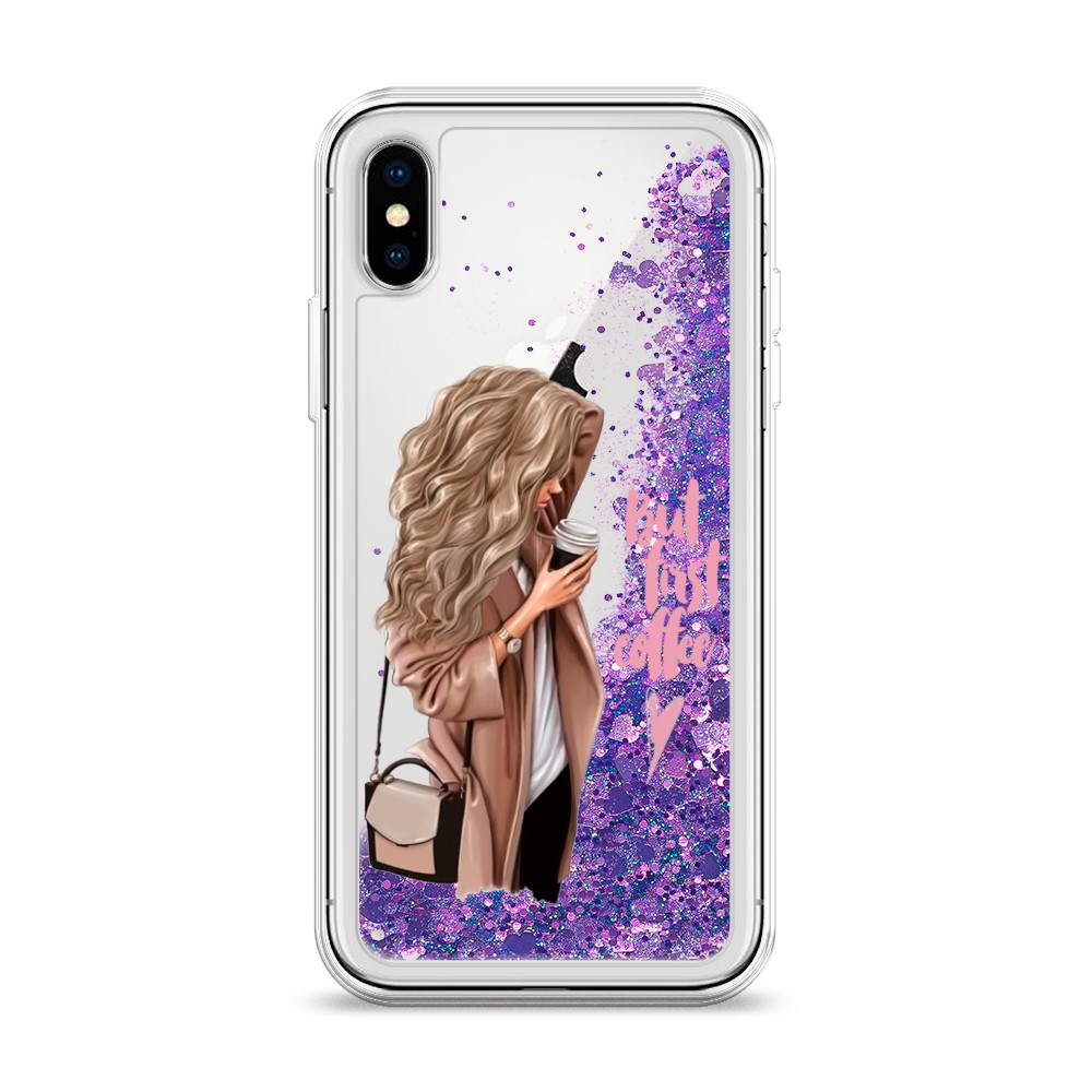 

Жидкий чехол с блестками "Девушка с кофе" на Apple iPhone XS (10S), Девушка с кофе