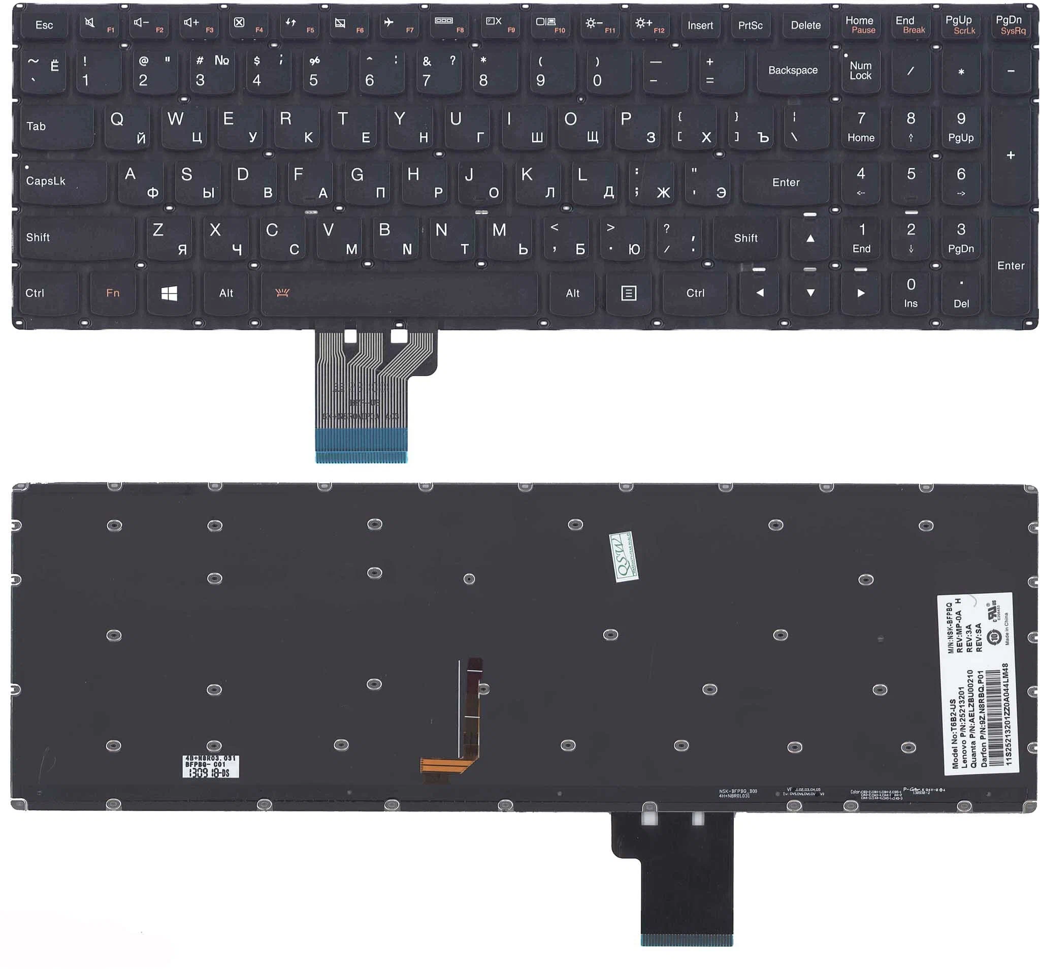 

Клавиатура для ноутбуков Lenovo IdeaPad U530, U530P, U530P-IFI Series, p/n: 25213201, AELZ