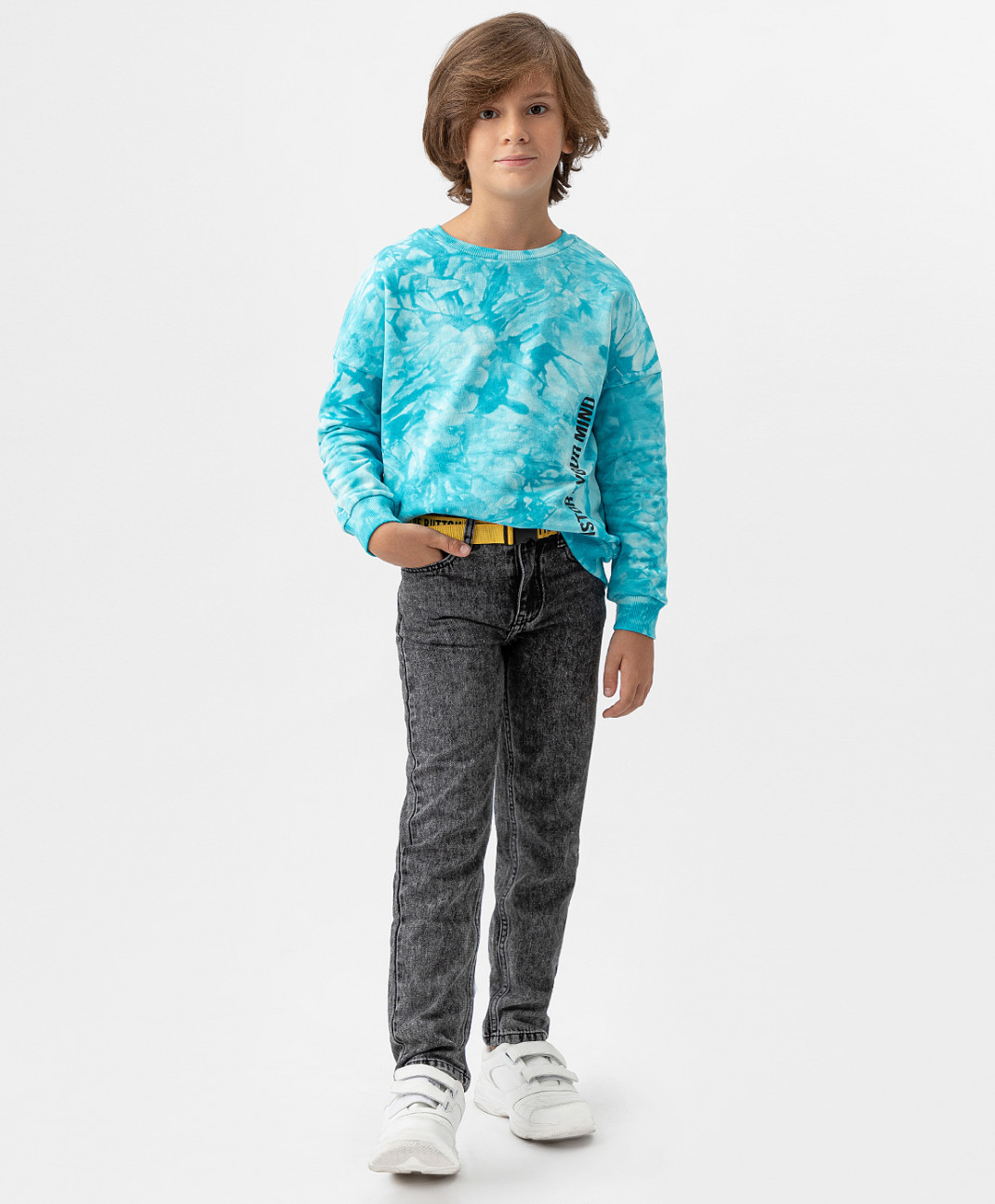

Джинсы slim fit с эффектом вываренности черные Button Blue 222BBBJC63020800 р.146, 222BBBJC63020800