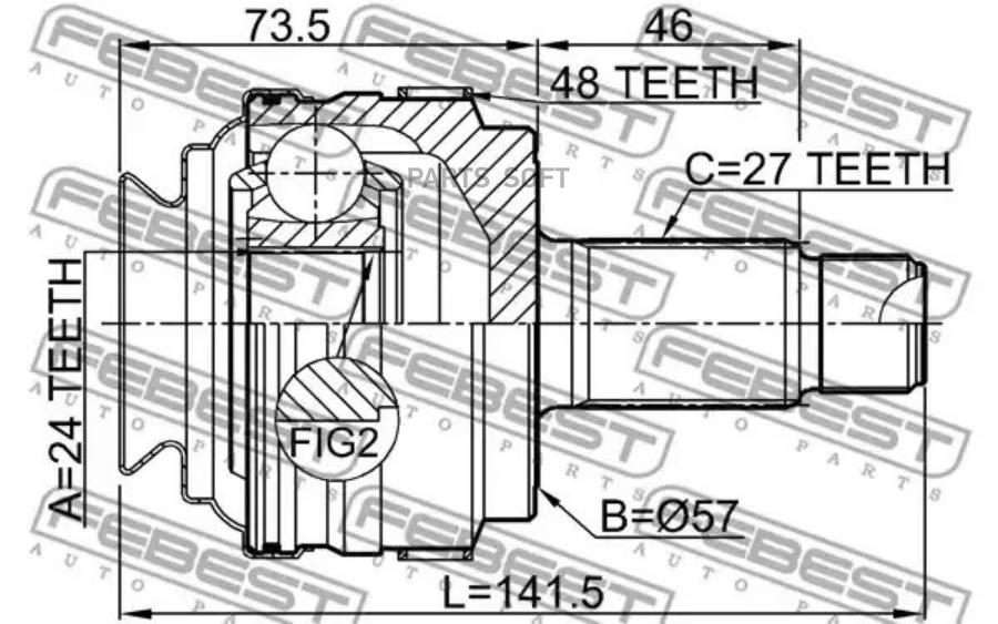 

FEBEST Шрус наружный задний 24x57x27 FEBEST 1910-E87A48R