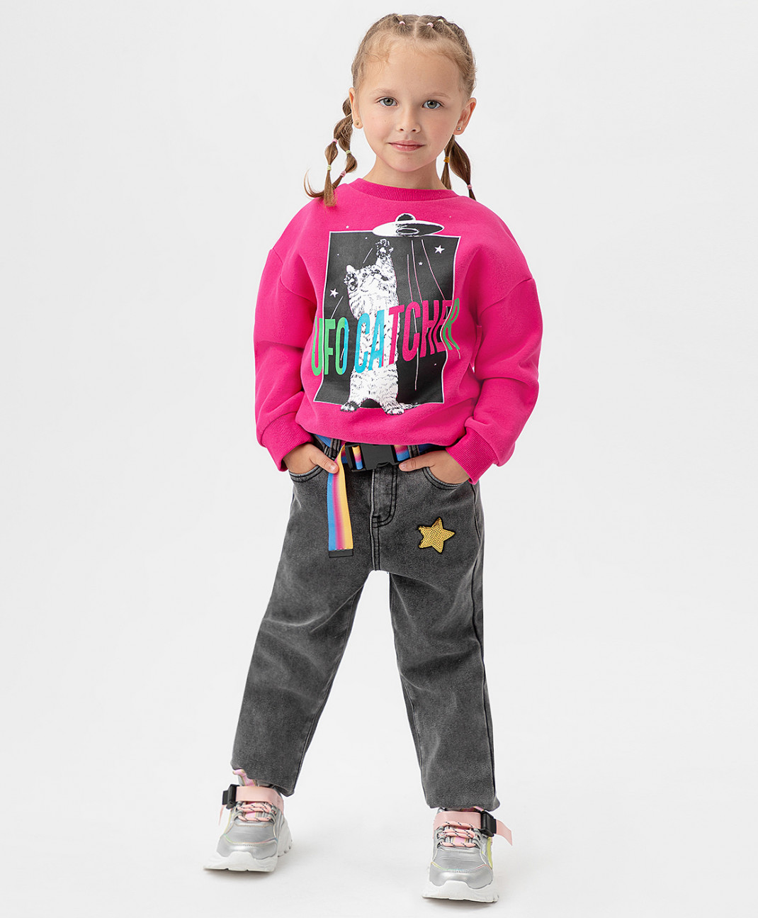 

Джинсы mom fit с флисовой подкладкой и декором серые Button Blue 222BBGMC64040100 р.104, Серый, 222BBGMC64040100