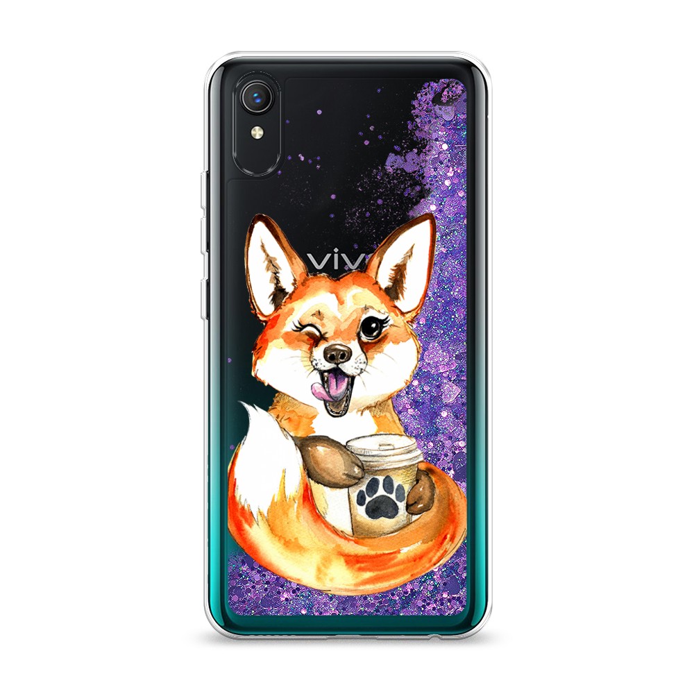 

Жидкий чехол с блестками "Подмигивающая лиса с кофе" на Vivo Y1s, 263292-1