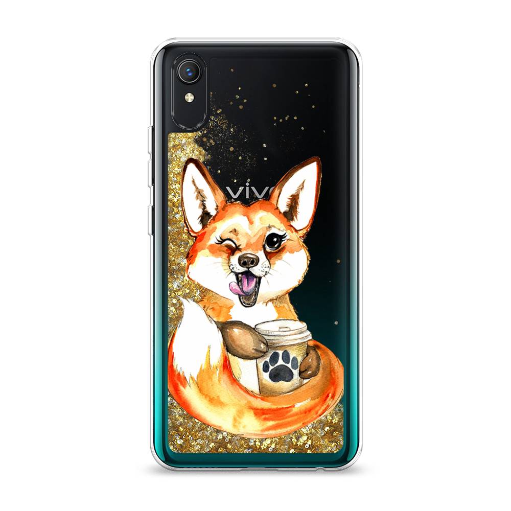 

Жидкий чехол с блестками "Подмигивающая лиса с кофе" на Vivo Y1s, 263290-1