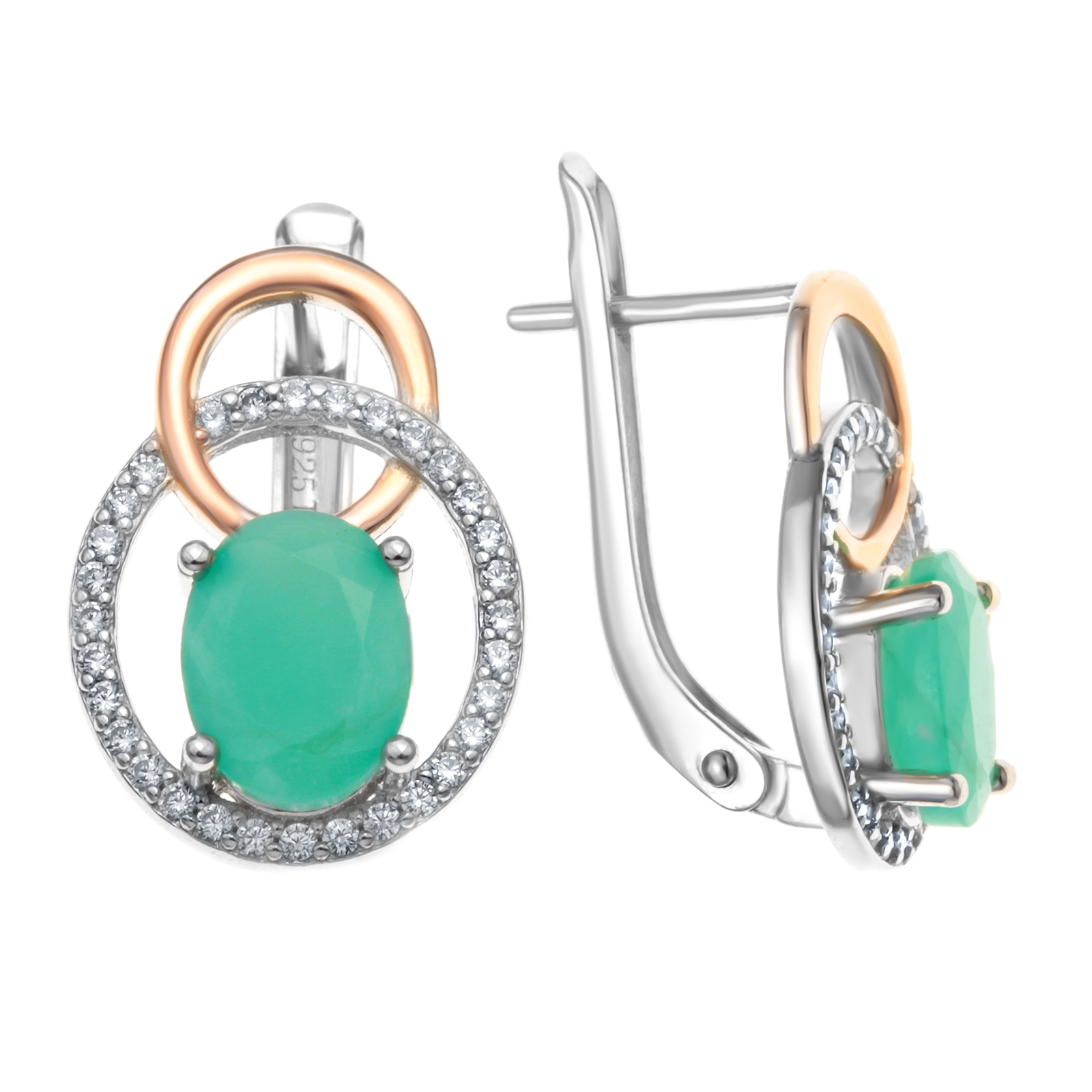 Серьги из серебра с изумрудом/фианитом TEOSA E-DRGR00835-EM-RG