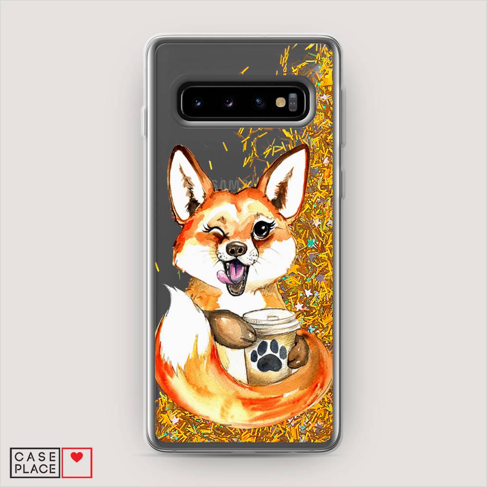 

Жидкий чехол с блестками "Подмигивающая лиса с кофе" на Samsung Galaxy S10 +, 27190-1