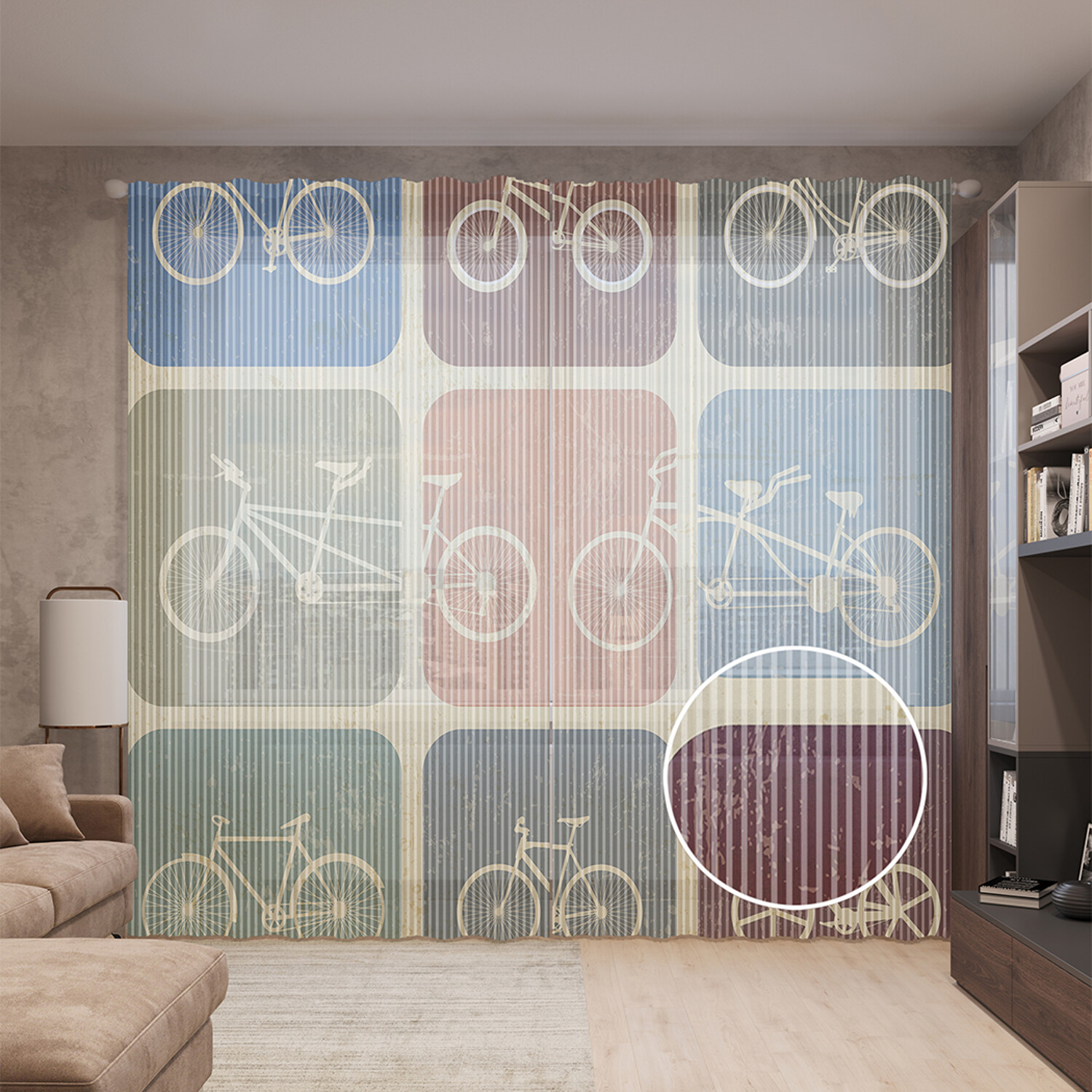 

Тюль вуаль на шторной ленте с принтом JoyArty "Велосипедный отличия", 310х265 см, Велосипедный отличия