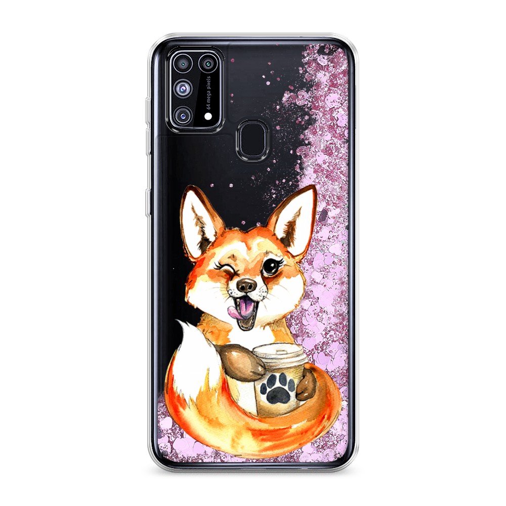 

Жидкий чехол с блестками "Подмигивающая лиса с кофе" на Samsung Galaxy M31, 2100794-1