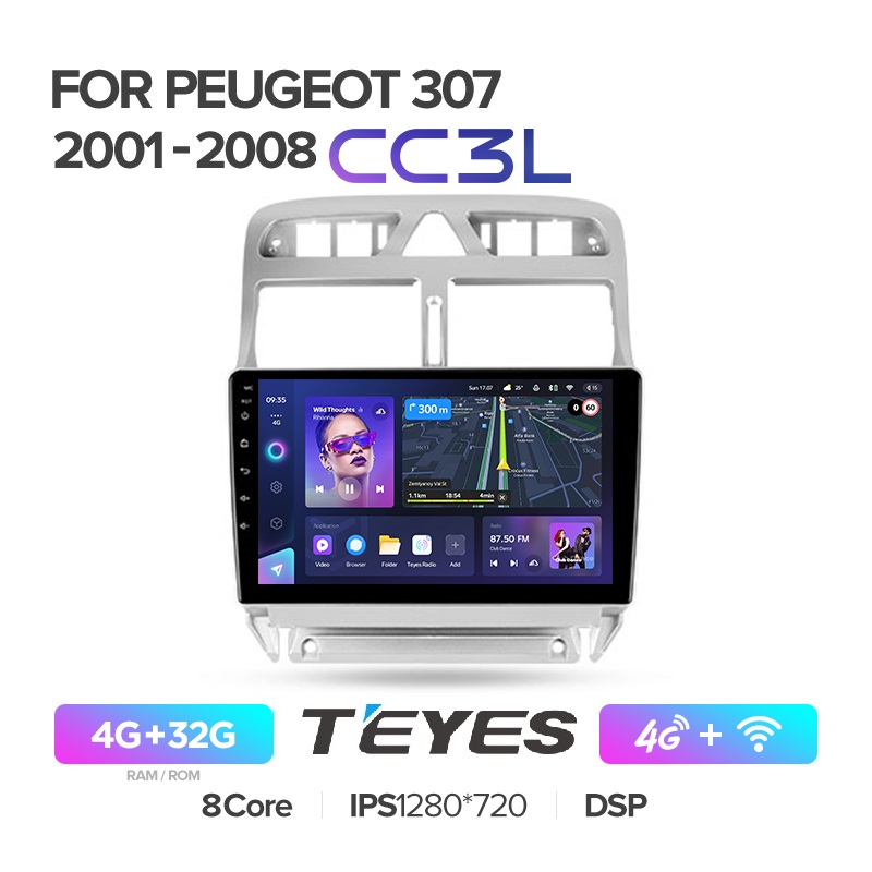 Автомобильная магнитола Teyes CC3L 4/32Гб Peugeot 307 2001-2008 ANDROID