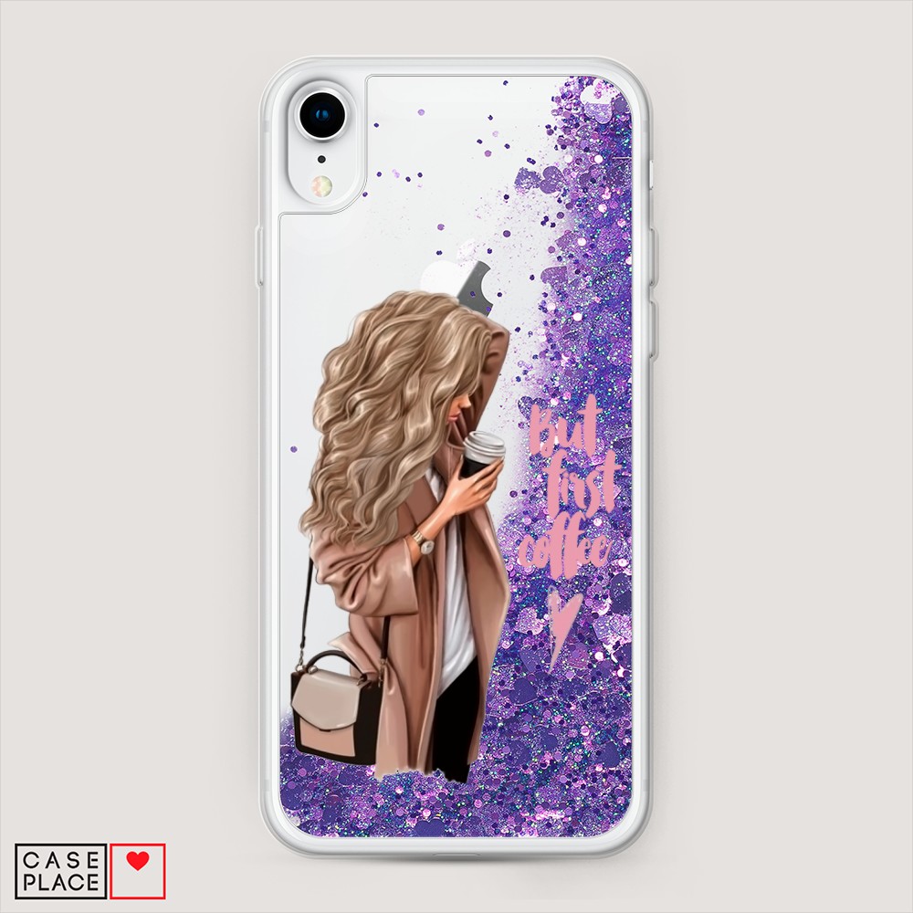 

Жидкий чехол с блестками "Девушка с кофе" на Apple iPhone XR (10R), Девушка с кофе