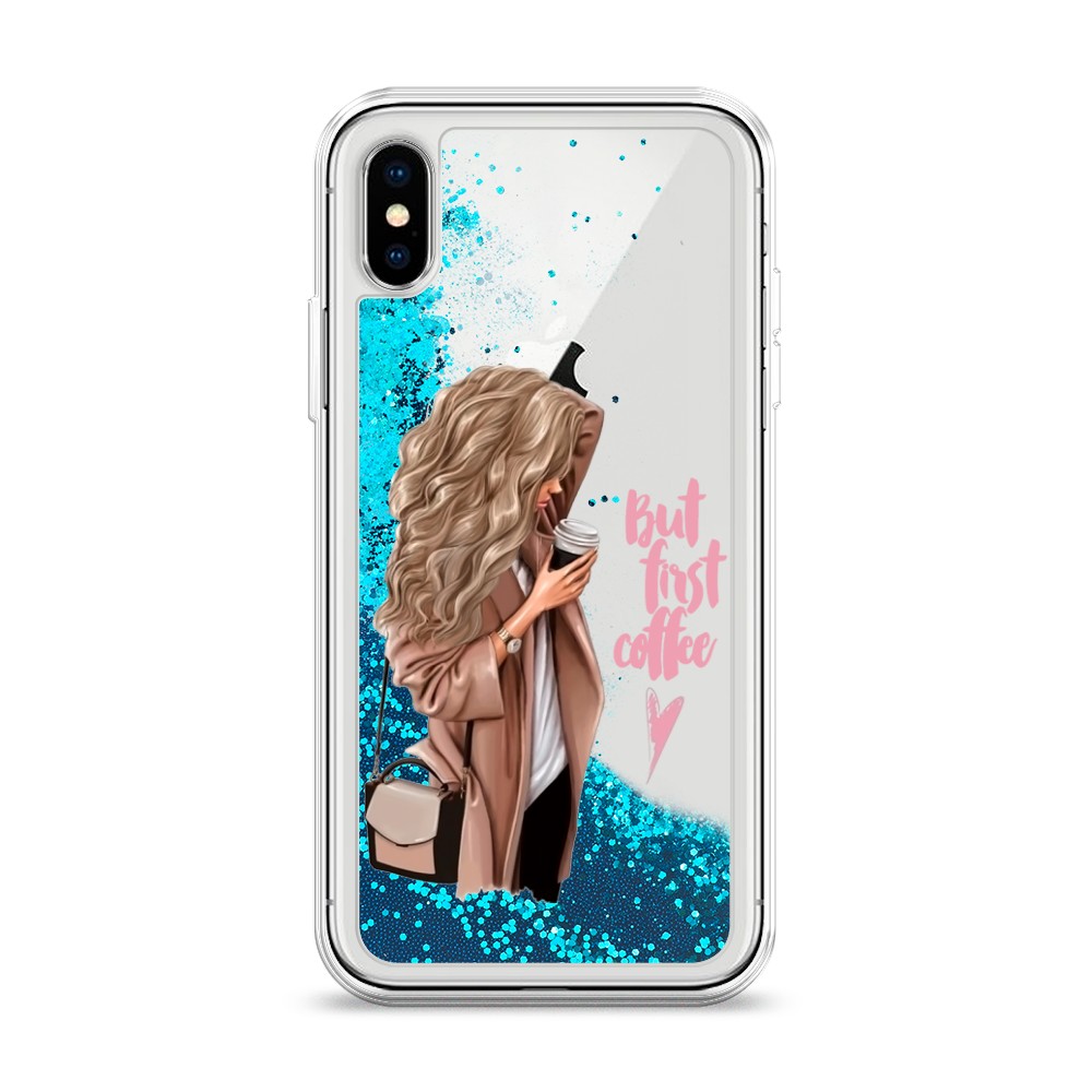 

Жидкий чехол с блестками "Девушка с кофе" на Apple iPhone X (10), Девушка с кофе