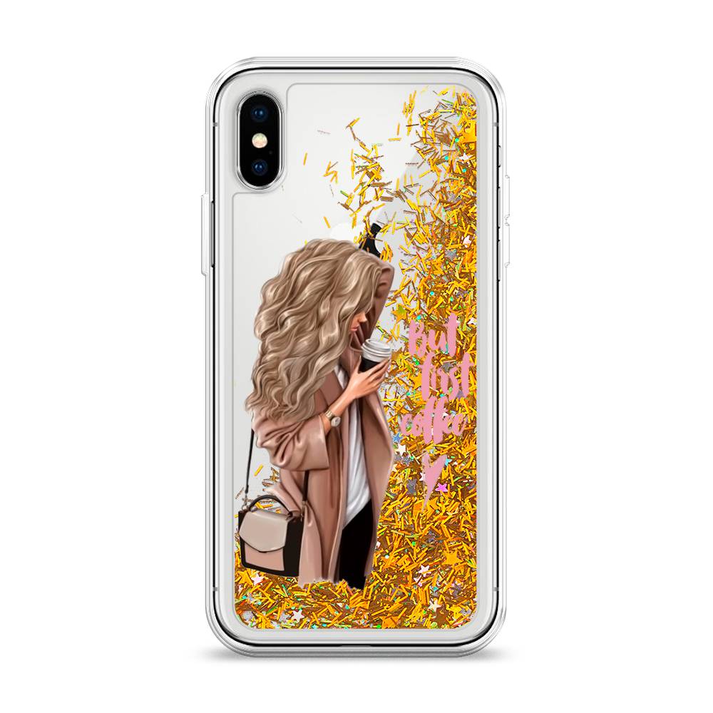 

Жидкий чехол с блестками "Девушка с кофе" на Apple iPhone X (10), Девушка с кофе