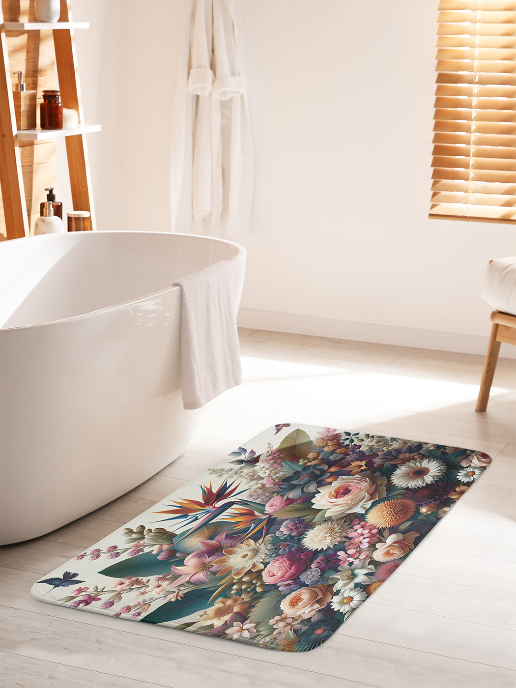 

Коврик для ванной туалета душа JoyArty "Птички у цветков", bath_sd3039_60x100
