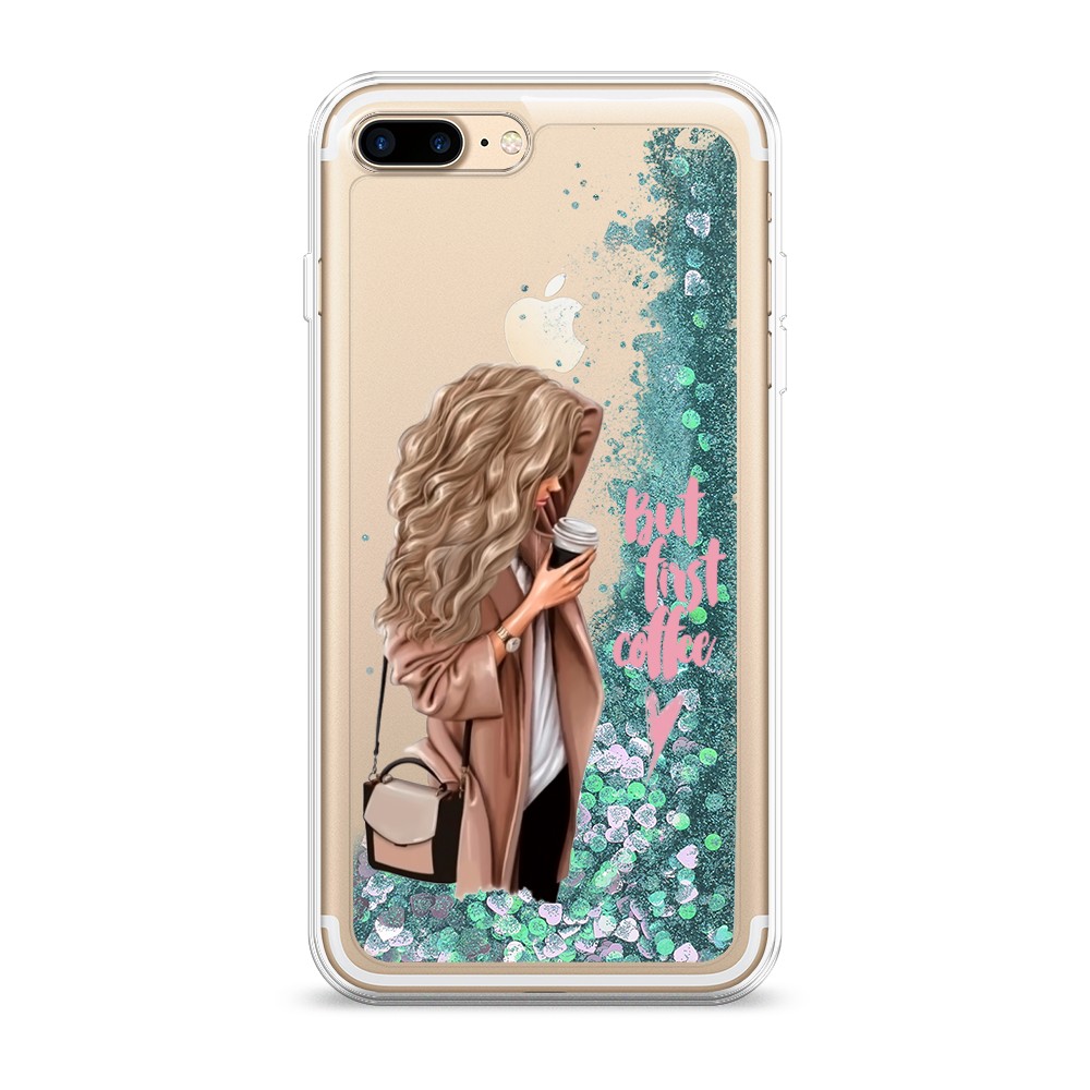 

Жидкий чехол с блестками "Девушка с кофе" на Apple iPhone 8 Plus, Девушка с кофе