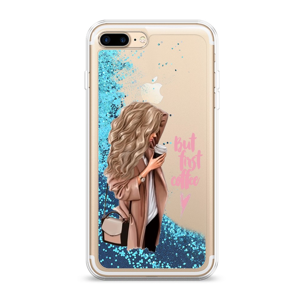 

Жидкий чехол с блестками "Девушка с кофе" на Apple iPhone 8 Plus, Девушка с кофе