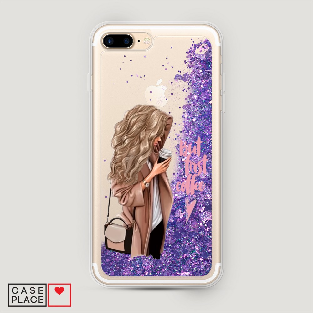 

Жидкий чехол с блестками "Девушка с кофе" на Apple iPhone 8 Plus, Девушка с кофе