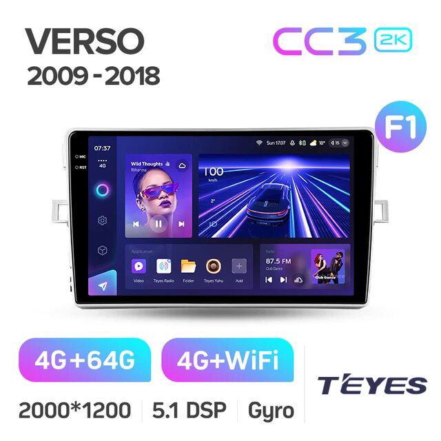 

Магнитола Teyes CC3 2K 4/64 9" для Toyota Verso R20 2009-2018 (Тип F1), CC3 2K 4/64 9"