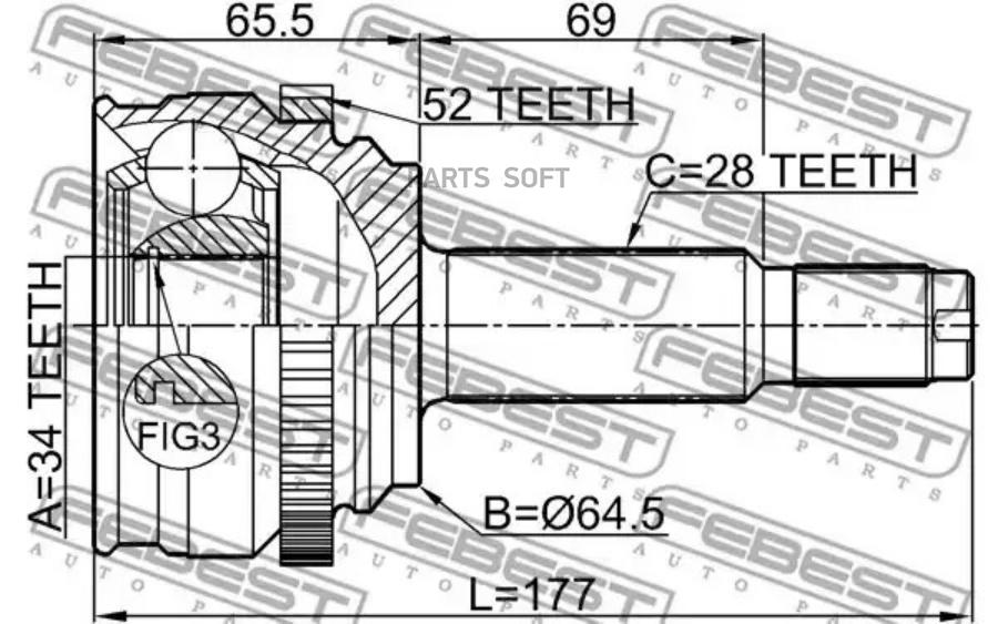 

FEBEST Шрус наружный 34x64.5x28 FEBEST 1410-RODA52