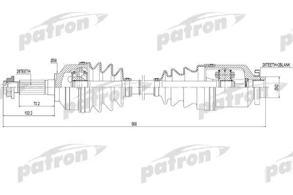 

Полуось правая 28x567x56 KIA SORENTO [FY] [F1] [BL] 02- PATRON PDS0301